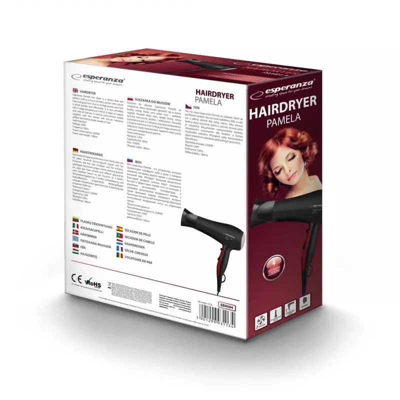 Esperanza Pamela EBH004K secador de pelo, 2200 W, negro