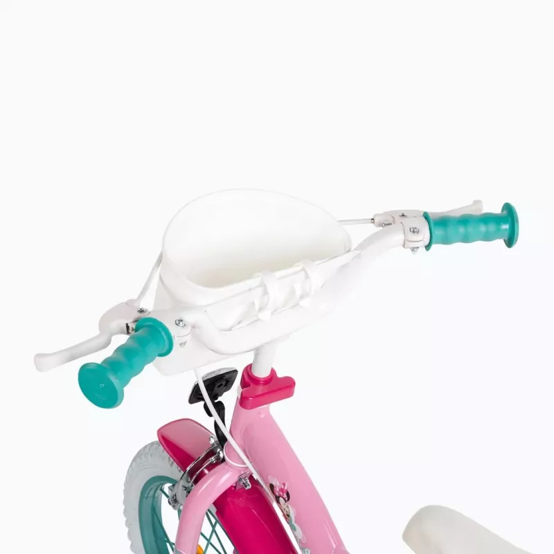 Bicicleta infantil HUFFY 24951W Minnie, ruedas de 14 pulgadas, cuadro de acero, neumáticos, frenos de llanta delantero/trasero, ruedines