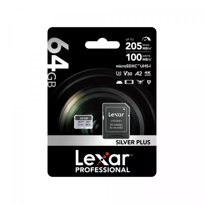 Tarjeta MicroSD Lexar 64 GB UHS-I Clase 3 SILVER PLUS