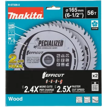 Makita Efficut B-57336-2 disco para sierra circular, 165 x 20 mm, 56 dientes, 2 uds.