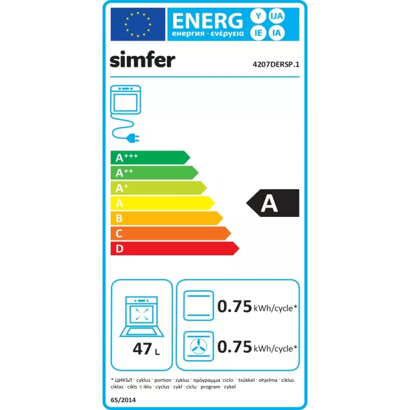 Horno empotrable SIMFER 4207DERSP.1 — 47 L, multifunción, mandos manuales emergentes, negro, 59,5×45 cm