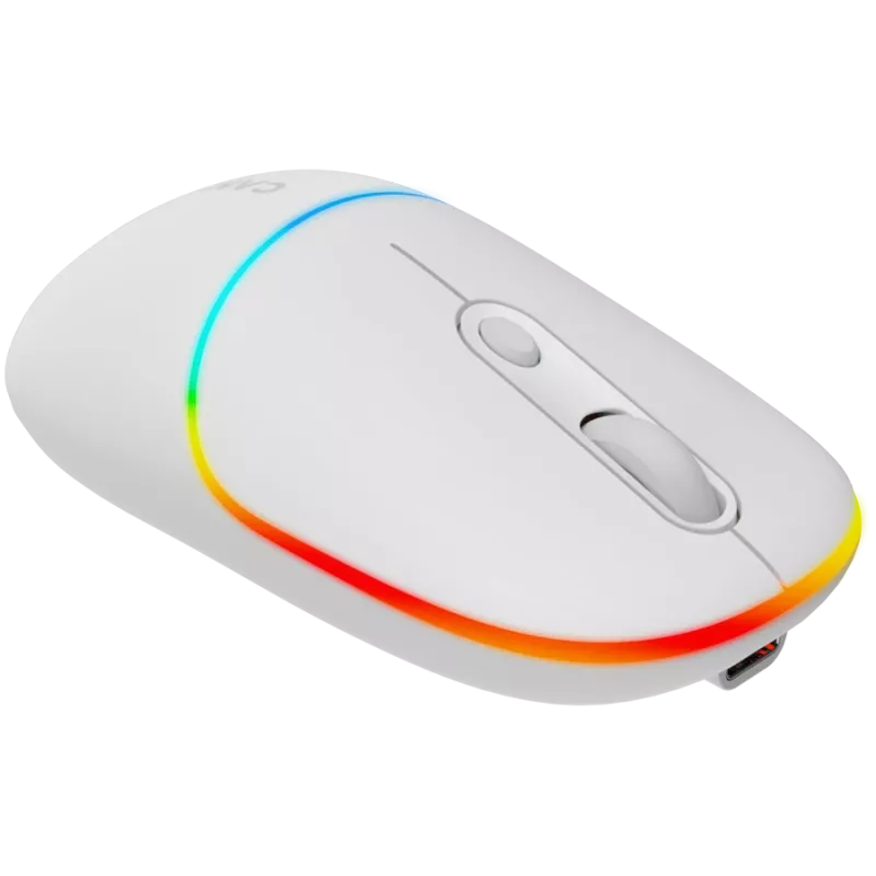 Ratón Canyon MW-22 CNS-CMSW22SW – 2 en 1 Bluetooth/2,4 GHz – óptico – 800/1200/1600 DPI – 4 botones – iluminación RGB – recargable – blanco nieve