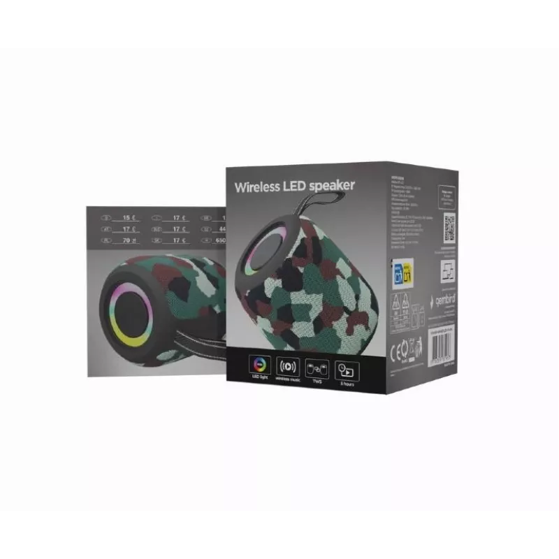 Gembird SPK-BT-LED-05-CM altavoz Bluetooth portátil con LED, camuflaje