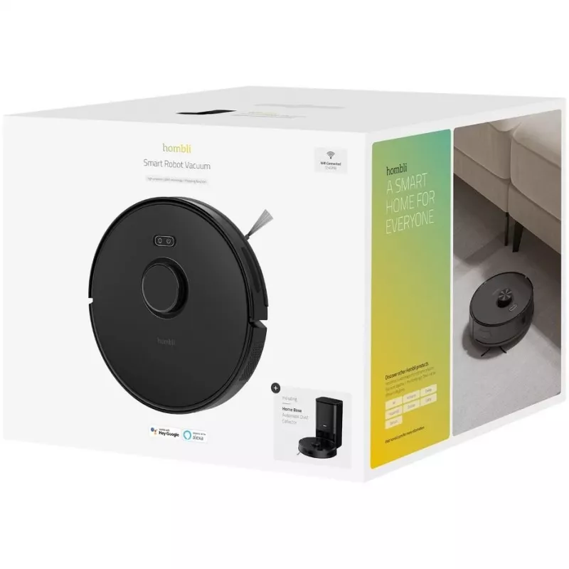 Robot aspirador Hombli HBVR-0100 — sin bolsa 0,35 L, 3200 mAh, 90 min de autonomía, 33 cm de diámetro, negro