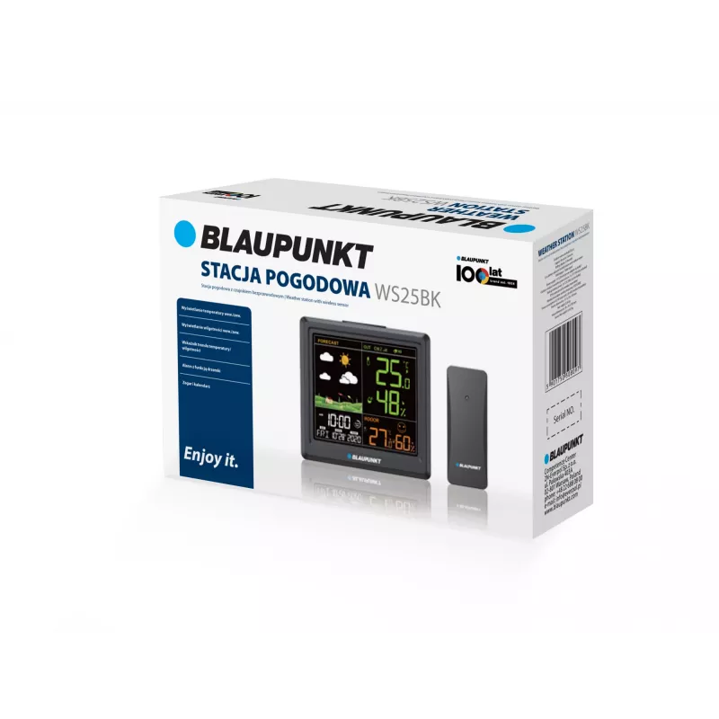 Estación meteorológica BLAUPUNKT WS25BK — Monitor de temperatura y humedad interior/exterior, negro, 1 sensor, pantalla LCD