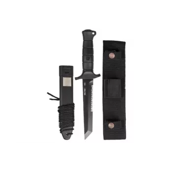 Cuchillo de combate Mil-Tec 2000 — cuchillo multiusos, hoja de acero inoxidable 440A de 165 mm, mango y funda de poliamida reforzada con fibra de vidrio, soporte de nailon para cinturón
