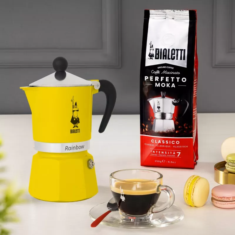 Cafetera moka Bialetti Rainbow Negro Amarillo