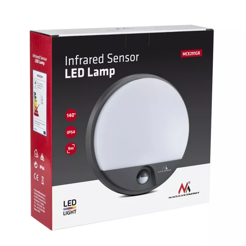 Lámpara LED 15W con sensor de movimiento infrarrojo MACLEAN MCE291 GR