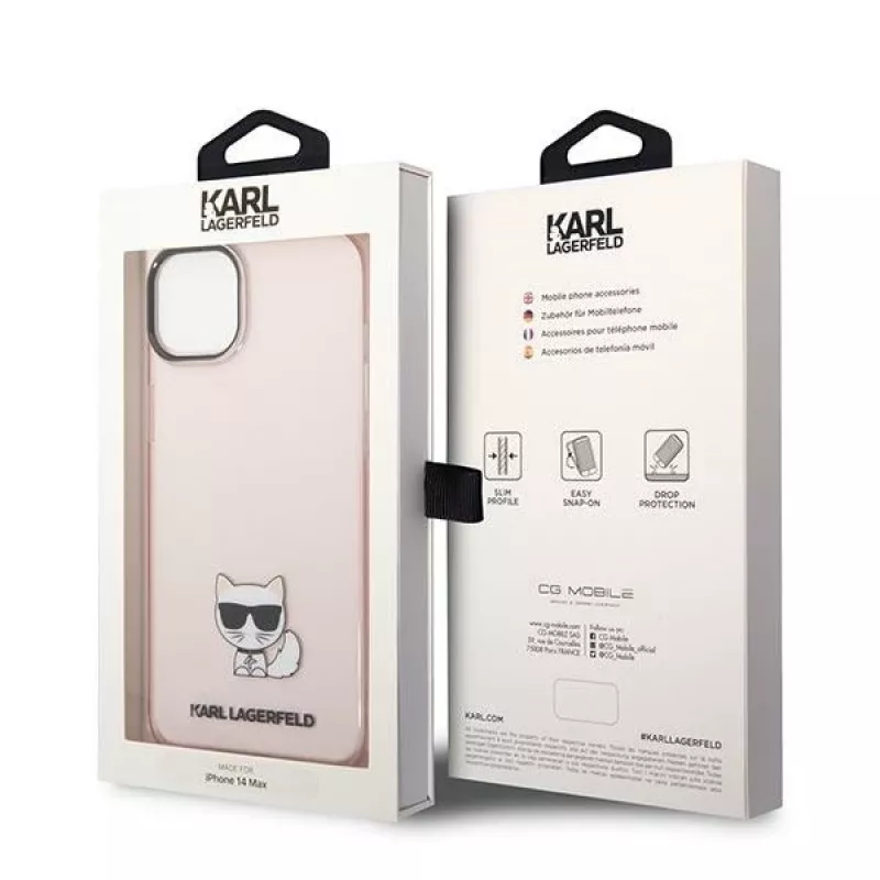 Karl Lagerfeld KLHCP14MCTRI iPhone 14 Plus / 15 Plus 6.7 Carcasa rígida rosa / rosa transparente Choupette Body