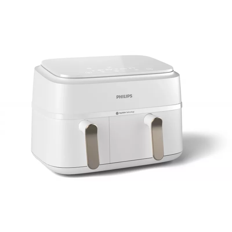 Freidora Philips serie 3000 NA353/10 doble 9 L de pie 2750 W freidora de aire plata, blanco