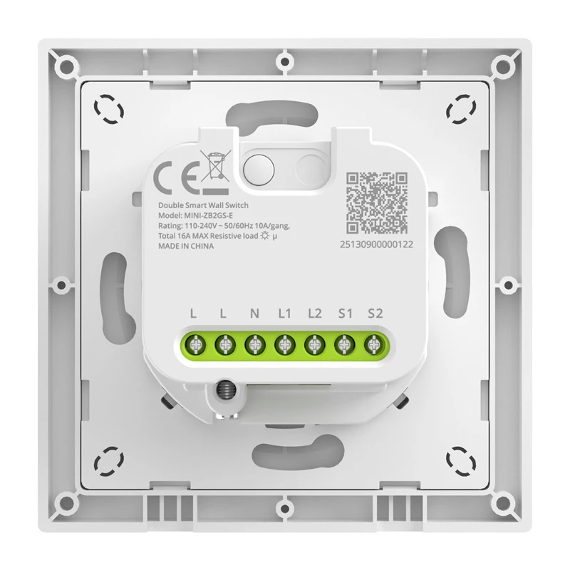 Interruptor inteligente ZigBee de dos canales para pared Sonoff MINI-ZB2GS-E para dos circuitos, compatible con montaje empotrado/carril DIN