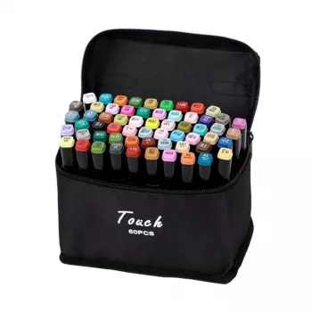 Set de rotuladores Extralink MARKERY 60SZT — 60 unidades, puntas de pincel y redondas, colores negro/coral/mint/moka/sky