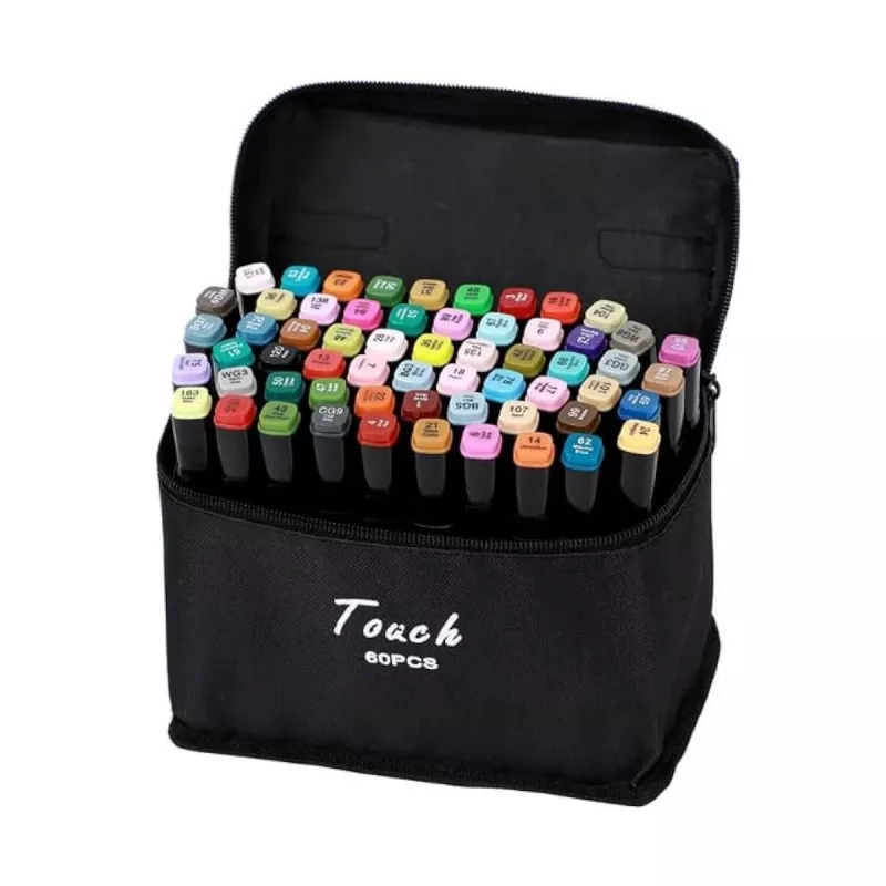 Set de rotuladores Extralink MARKERY 60SZT — 60 unidades, puntas de pincel y redondas, colores negro/coral/mint/moka/sky