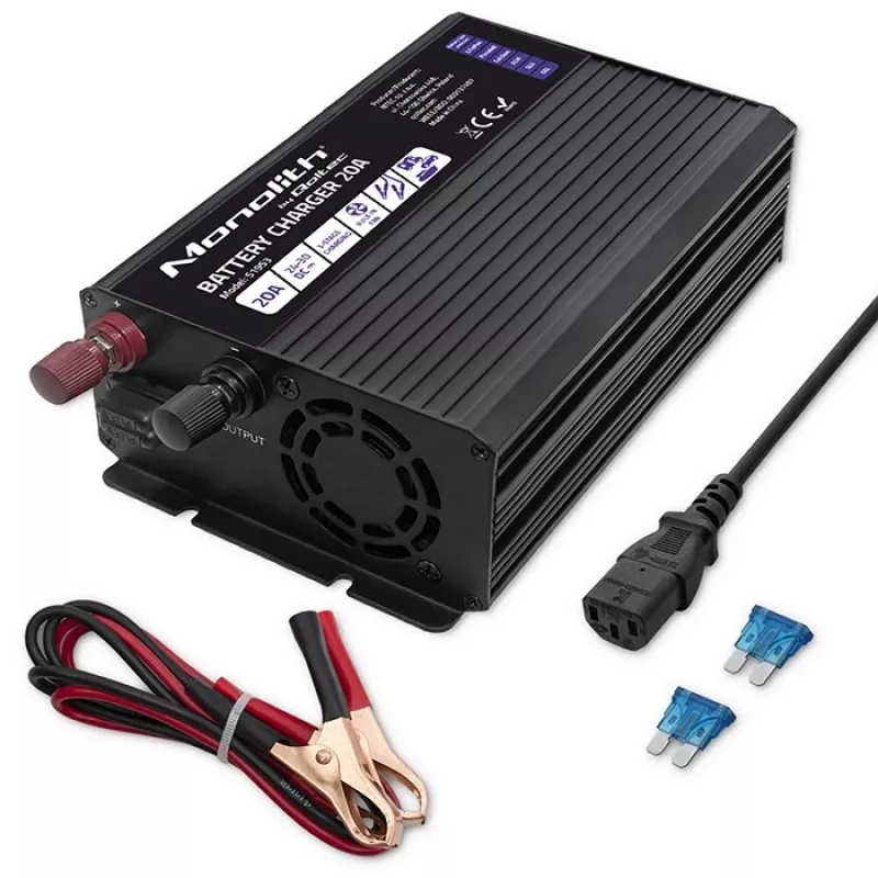 Cargador de baterías inteligente Qoltec Smart Monolith para baterías LiFePO4 AGM GEL SLA | 20A | 24V
