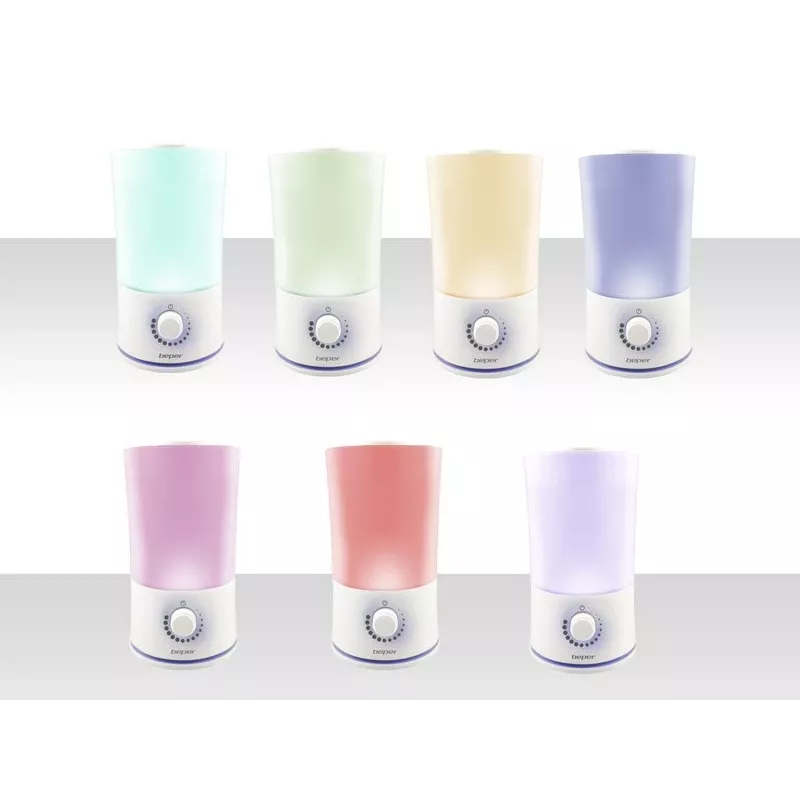 Beper 70.401 difusor de aromas ultrasónico y humidificador, 2,4 l, LED de 7 colores, 25 W