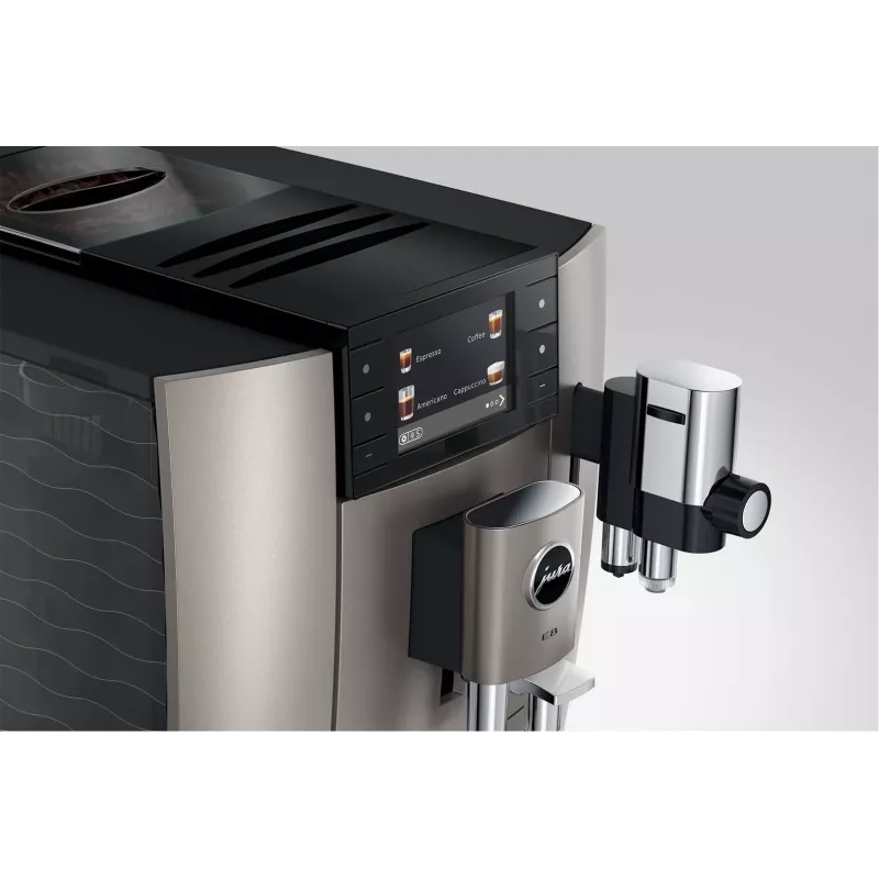 Cafetera espresso JURA E8 superautomática 1,9 l plata – 15 bar, pantalla de 3,5 inch, molinillo, espumador de leche