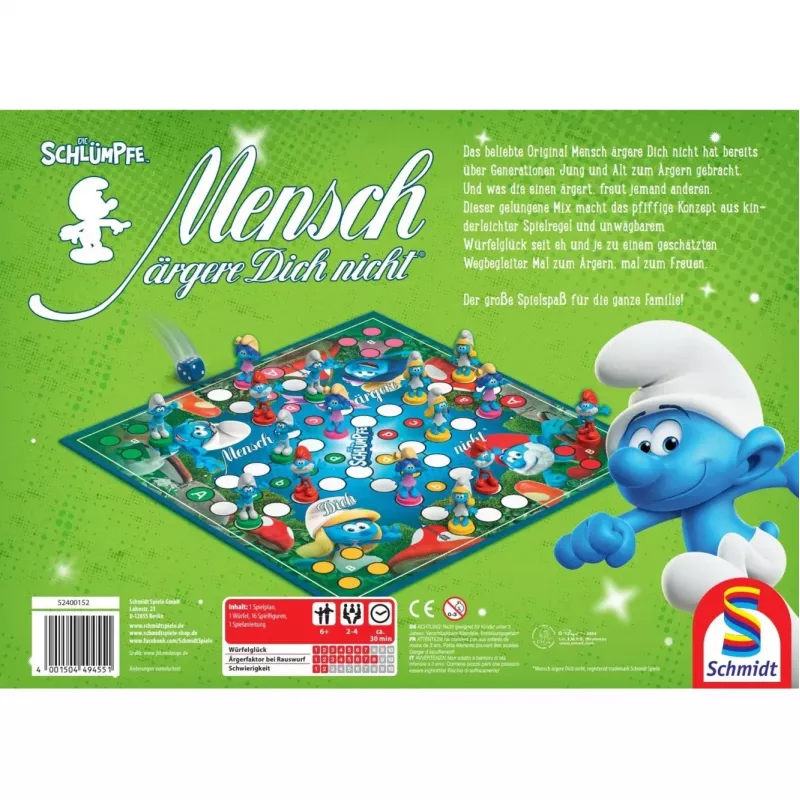 Schmidt Spiele Los Pitufos, juego de mesa clásico Parchís
