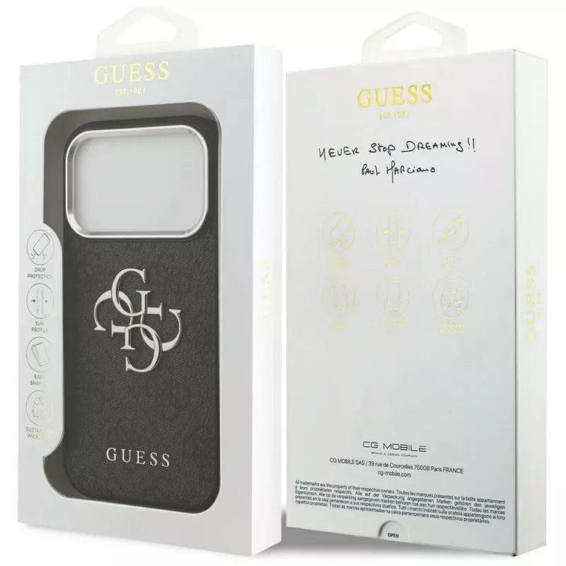 GUESS | Hardcase 4G | Funda trasera | iPhone 17 Pro Max | Apple | Cuero ecológico/PC/Plástico/TPU | Negro