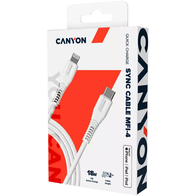 Cable CANYON MFI-4 Type-C a Lightning 1,2m blanco