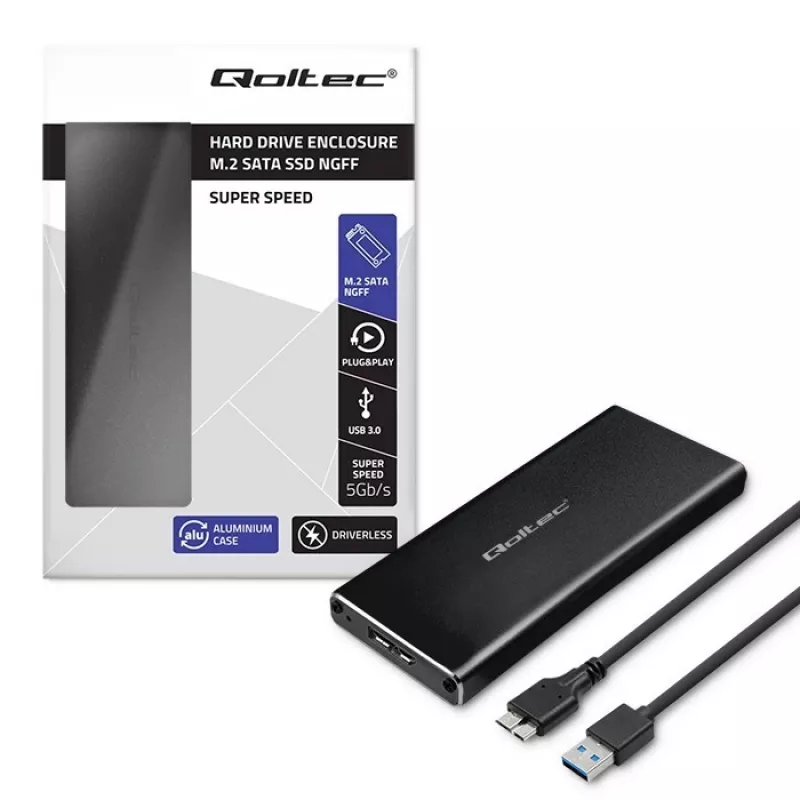 Carcasa para SSD M.2 SATA QOLTEC 51854 USB 3.0 sin herramientas