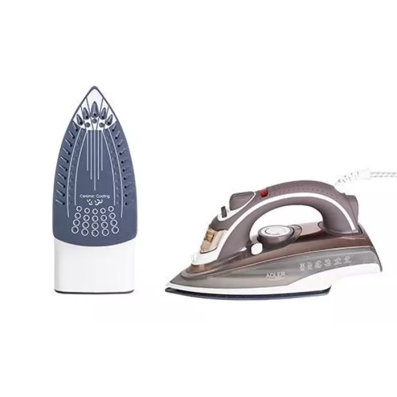 Adler AD 5030 plancha de vapor, 3000 W, suela de cerámica, depósito de agua de 0,31 l, vapor continuo de 20 g/min, vapor vertical, antical, marrón