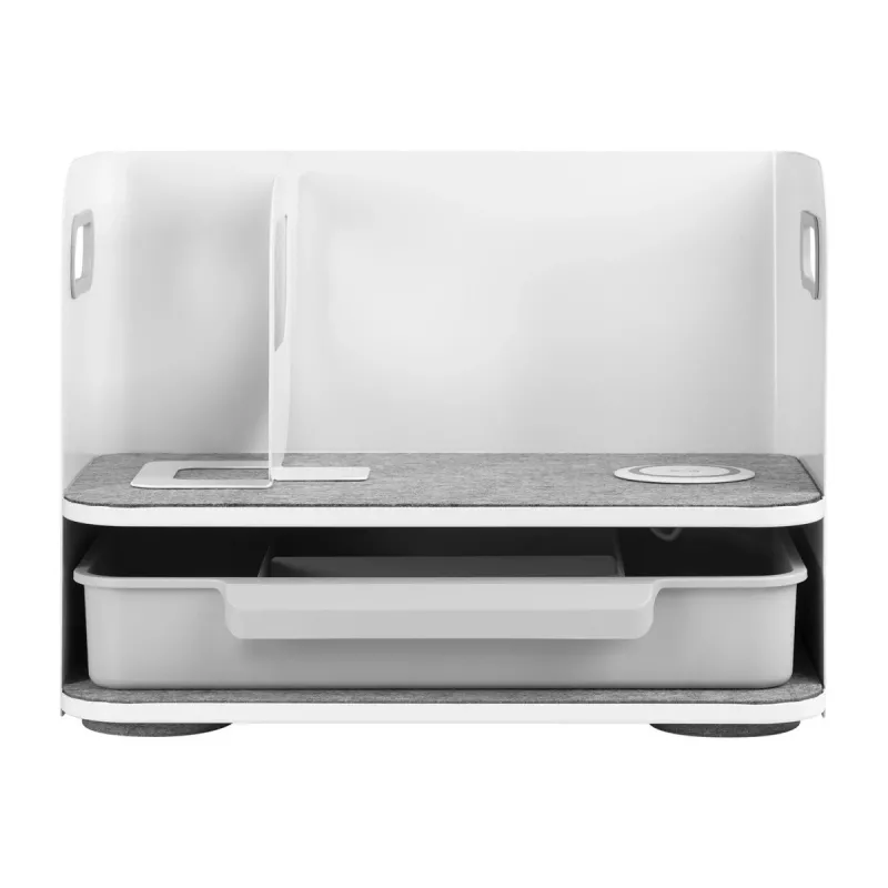 Organizador de escritorio con cajón y cargador inalámbrico Ergo Office, blanco, máx. 10 kg, ER-441