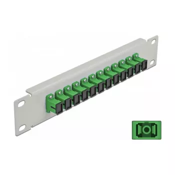 Panel de parcheo de fibra óptica DeLOCK 10 pulgadas 12 puertos SC simplex verde 1HE gris