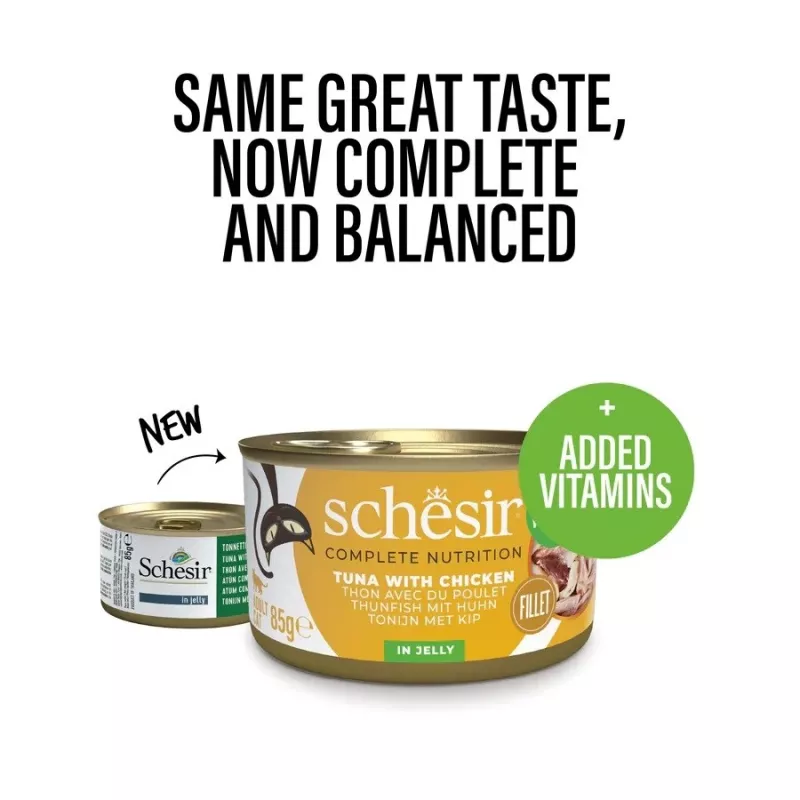 SCHESIR atún con pollo en gelatina - Comida húmeda para gatos - 85 g