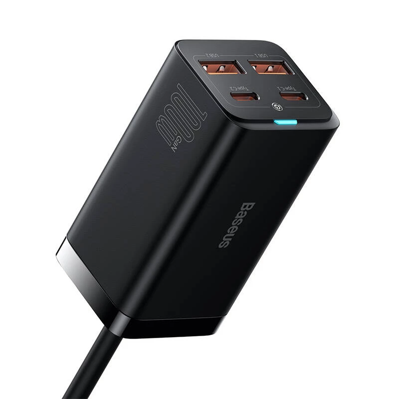 Baseus GaN3 Pro CCGP000101 cargador de sobremesa 100 W, 2x USB-C + 2x USB-A, PD 3.0, QC 4.0+, cable de 1,5 m, negro