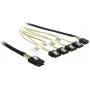 Cable interno Mini-SAS a 4×SATA DELOCK 1 m — Mini-SAS SFF-8087 a 4×SATA 7-Pin, negro/plateado/amarillo