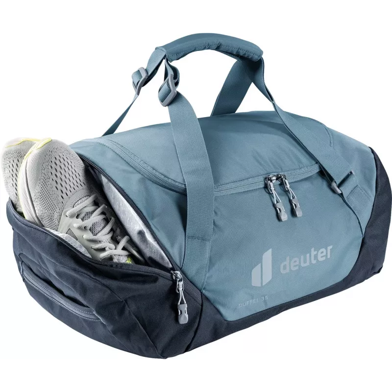Bolsa de viaje DEUTER Duffel 35 atlantic-ink — capacidad 35 L, fondo impermeable, asas de transporte