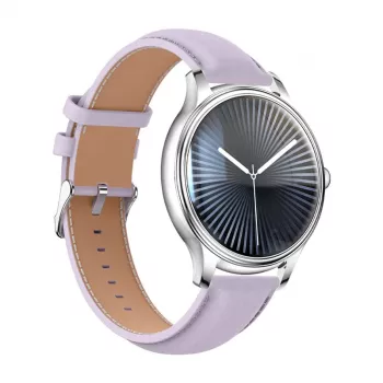 Smartwatch Colmi L28 plateado-lila con correa de piel lila