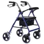 Andador de cuatro ruedas con asiento, azul/negro