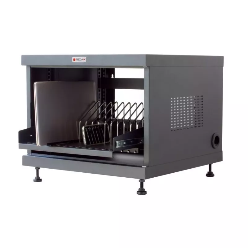 Estante organizador de cables TECHLY 367652 con fijación adhesiva 3M, acero, 550×550×410 mm, negro