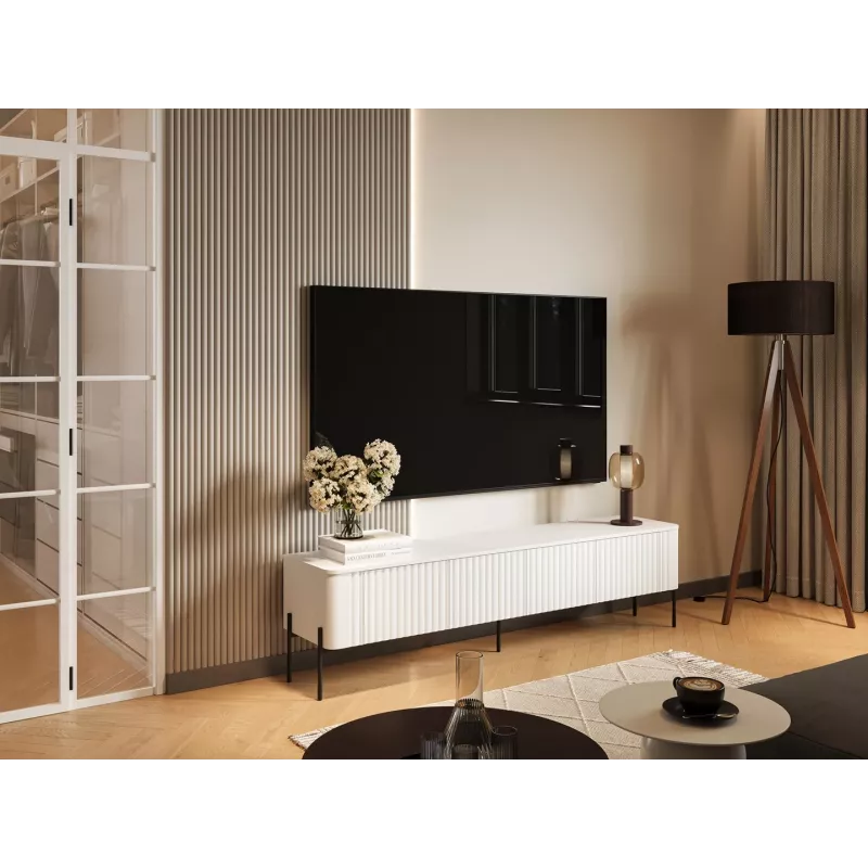 Mueble TV Cama Meble VERA 190x40x50 cm, blanco mate, tablero de partículas