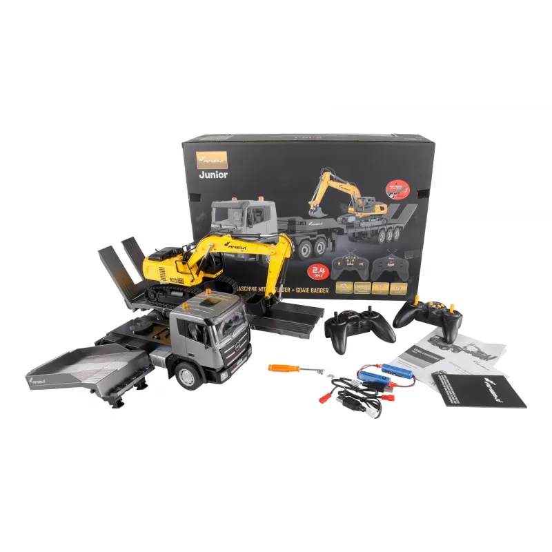 Set Amewi 2 en 1 de camión grúa y excavadora G836E/G041E 1:24 RTR