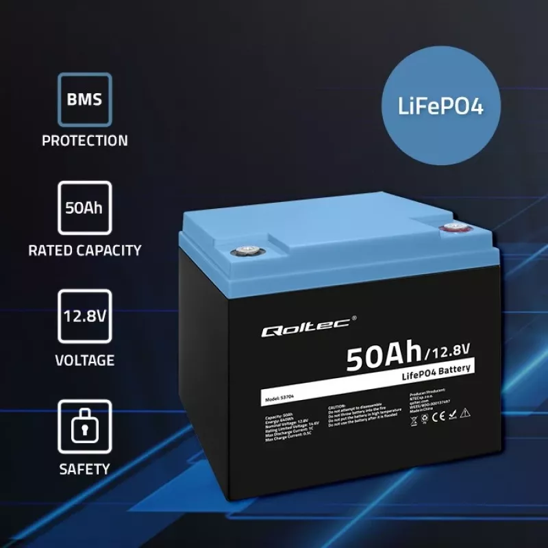 Batería LiFePO4 QOLTEC 12,8 V 50 Ah (modelo 53704) para backup y almacenamiento de energía