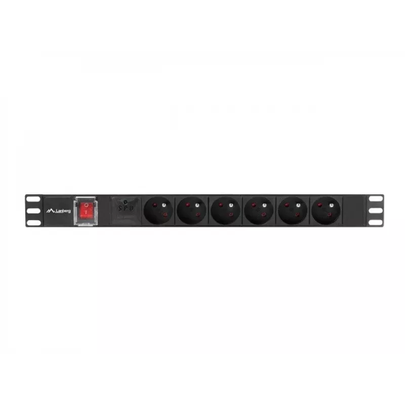 Unidad de distribución de energía LANBERG PDU-06E-0200-BK — 6 salidas Type-E, 16 A, cable de 2 m, rack 1HE, 220–250 V