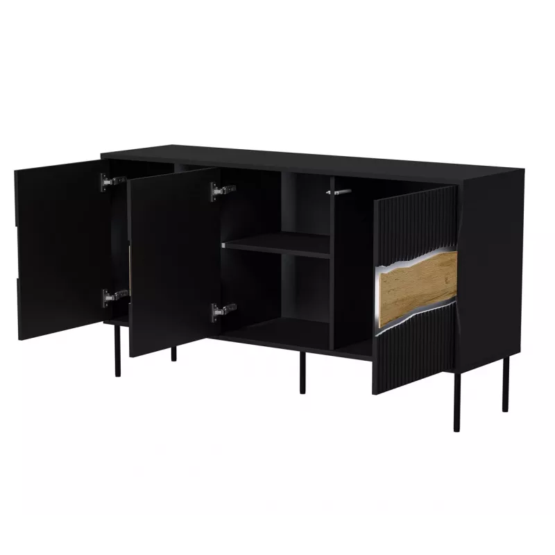 Cama Meble INSERTO 3D cómoda, 143,5x40x80 cm, negra, con LED