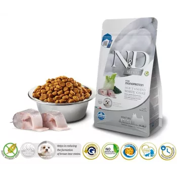 Pienso seco para perros Farmina N&D Sea Bass Spirulina Fennel Adult Mini 2 kg — receta de pescado para perros adultos pequeños, 23 % proteína, 18 % grasa