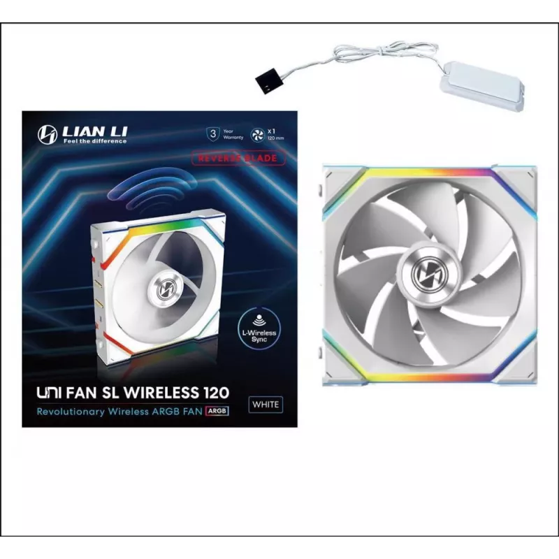 Lian Li UNI FAN SL Wireless 120 Reverse Blade G99.12RSL1W1W.00 ventilador de caja de 120 mm ARGB PWM, blanco