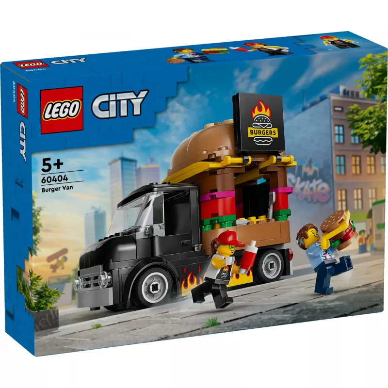 LEGO City Furgoneta de hamburguesas, camión de comida, juguete para niños y niñas a partir de 5 años, vehículo de construcción, set de cocina con minifigura de vendedor y accesorios