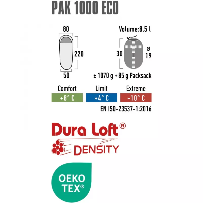 Saco de dormir Mumienschlafsack Pak 1000 ECO (Dark Green/Rojo)