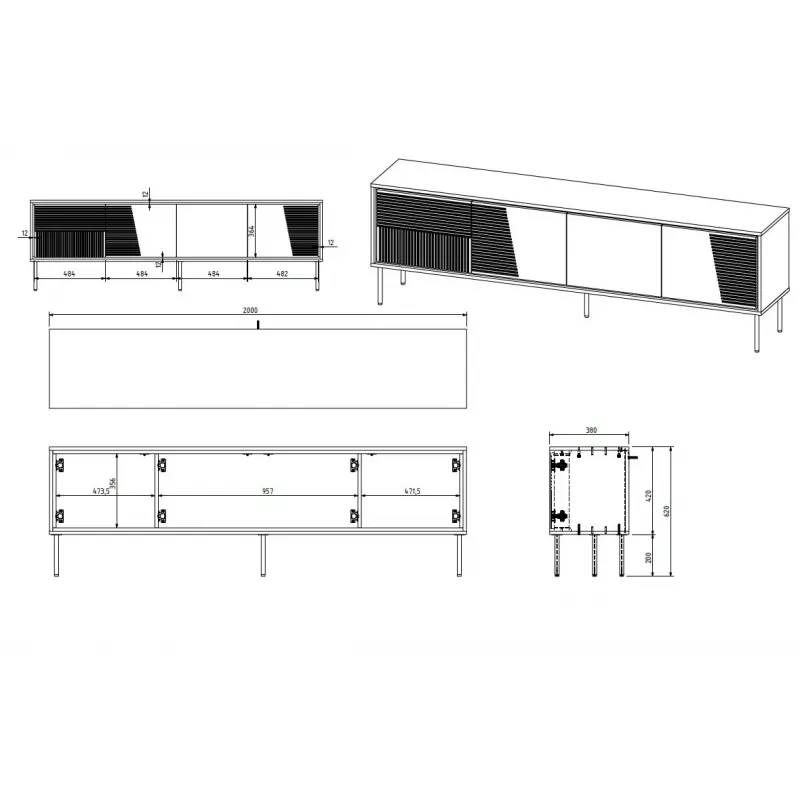 Mueble RTV ABI 4D 200x38x62 blanco mate