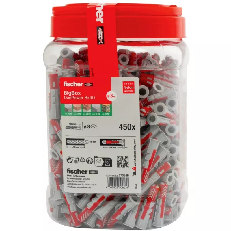 fischer taco DUOPOWER 8x40 BigBox gris claro/rojo 450 uds. reutilizable (570549)