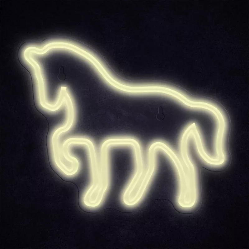 Cartel de neón LED MANTA SNL103WH – motivo caballo, blanco