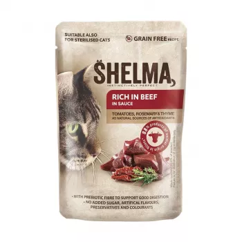 SHELMA con pavo, pato, pollo y ternera en salsa - comida húmeda para gatos - 12x85g