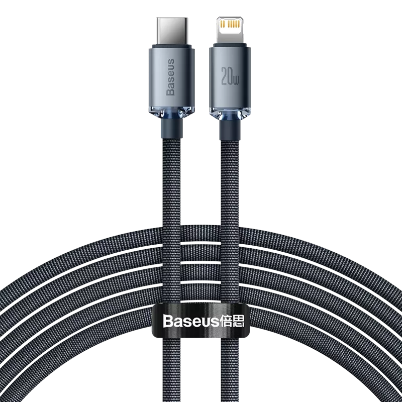 Baseus Crystal Shine CAJY000301 Cable USB-C a Lightning, 20 W PD, 2 m, Negro