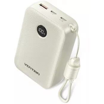 Batería externa Vention 20000mAh 22,5W – 2× USB‑C, 1× USB‑A, beige