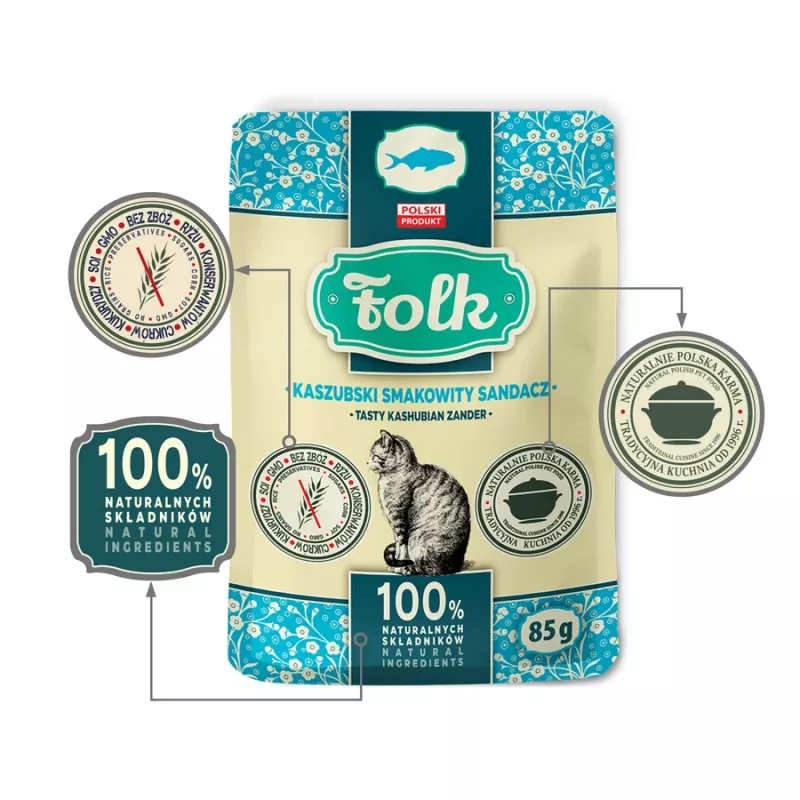 FOLK Delicioso lucioperca de Cachemira - Comida húmeda para gatos - 85g